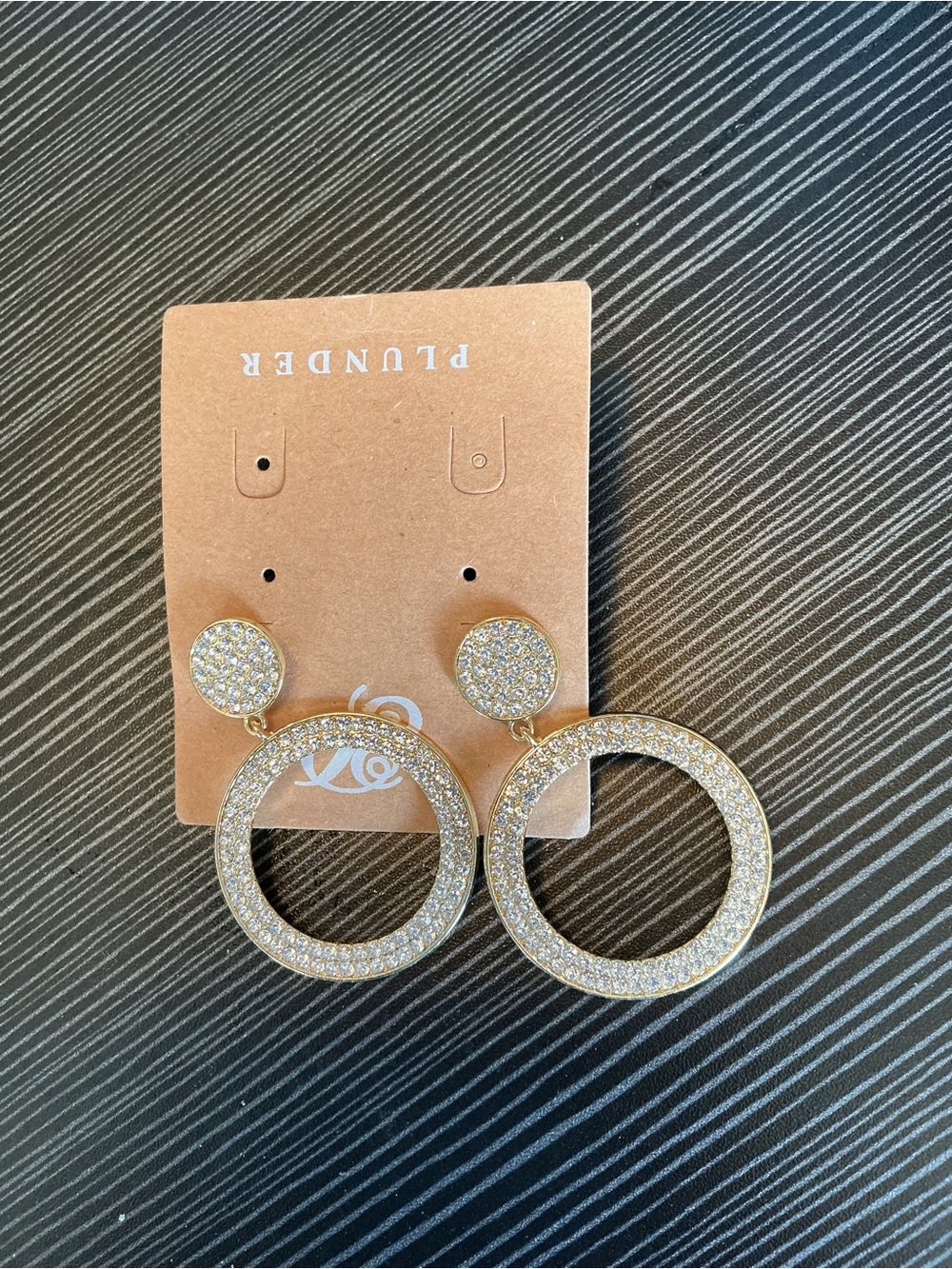 ★ Gold Rhinestone Circle Drop Earrings Glam Sparkle Statement Jewelry - Picture 2 of 3
